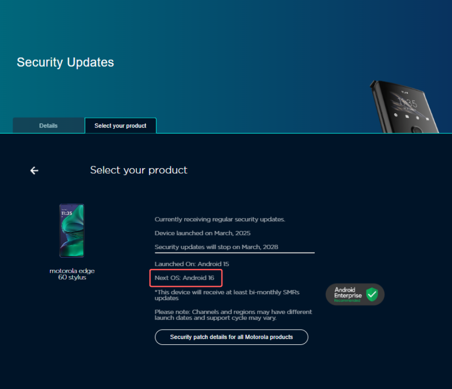 Smartphone Motorola Update Android 16