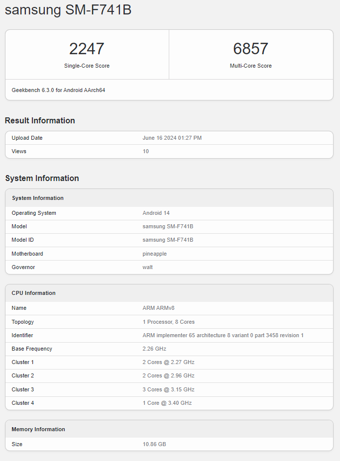 Galaxy Z Flip7 Geekbench