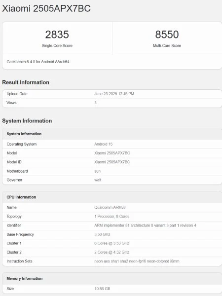 Xiaomi Mix Flip 2 Geekbench